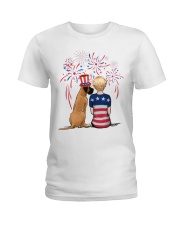 Fawn Great Dane Short Blonde Hair Woman 4th July Ladies T-Shirt thumbnail