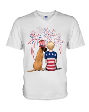 Fawn Great Dane Short Blonde Hair Woman 4th July V-Neck T-Shirt thumbnail