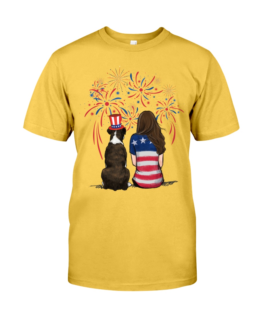 Brindle Boxer Long Brown Hair Woman 4th July Classic T-Shirt