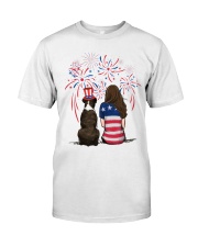 Brindle Boxer Long Brown Hair Woman 4th July Premium Fit Mens Tee thumbnail