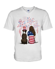 Brindle Boxer Long Brown Hair Woman 4th July V-Neck T-Shirt thumbnail