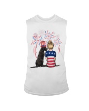 Blue Grey Great Dane Bun Blonde Hair Woman Sleeveless Tee thumbnail