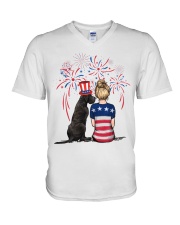 Blue Grey Great Dane Bun Blonde Hair Woman V-Neck T-Shirt thumbnail