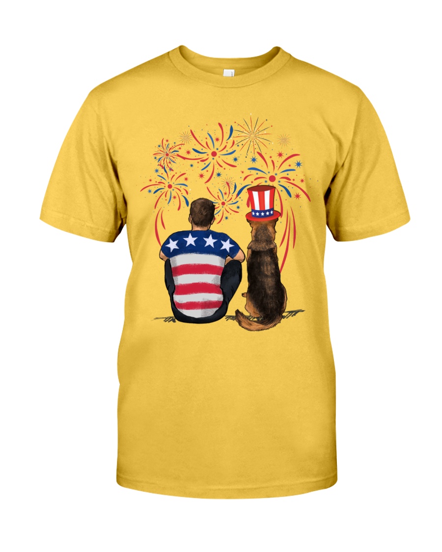 Red Black German Shepherd Brown Hair Man 4th July Classic T-Shirt