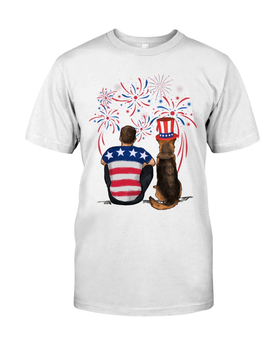 Red Black German Shepherd Brown Hair Man 4th July Classic T-Shirt