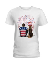 Red Black German Shepherd Brown Hair Man 4th July Ladies T-Shirt thumbnail