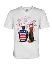 Red Black German Shepherd Brown Hair Man 4th July V-Neck T-Shirt thumbnail