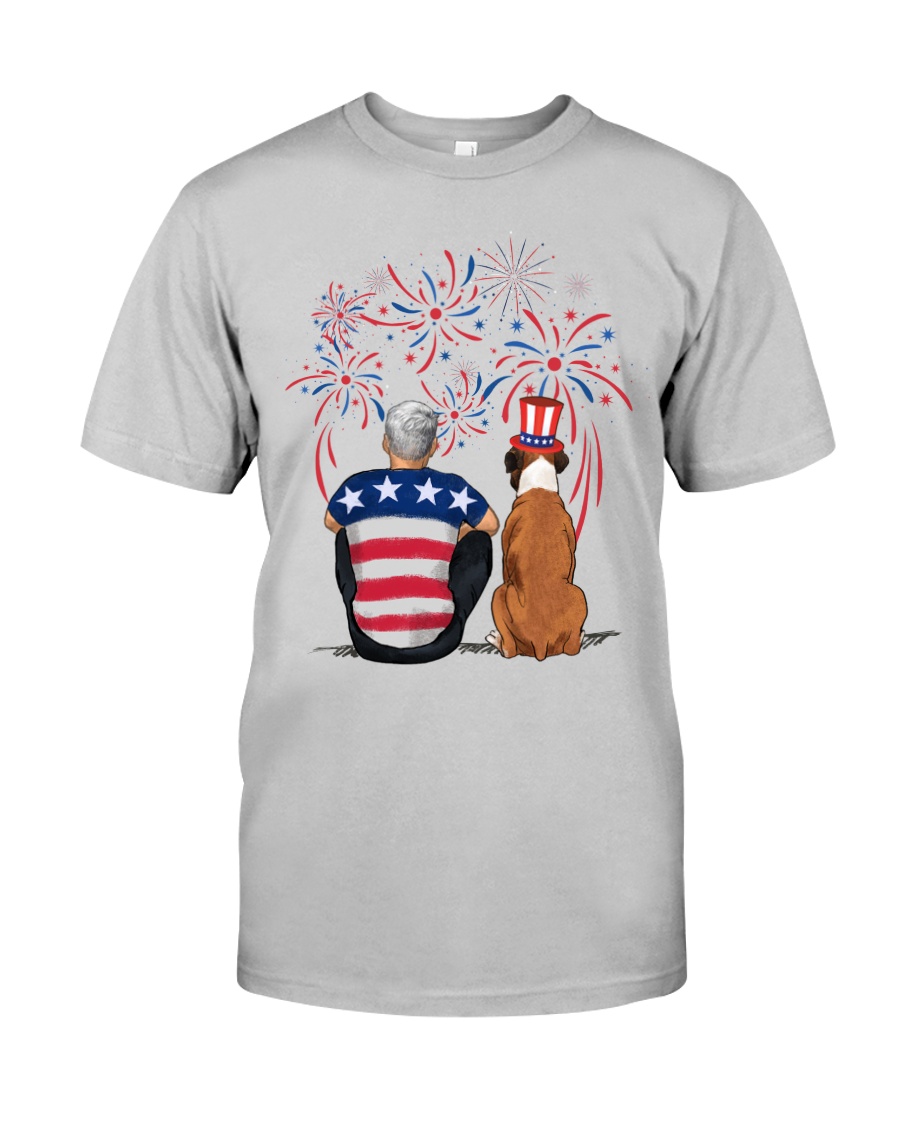 Tan White Boxer Silver Hair Man 4th July Classic T-Shirt