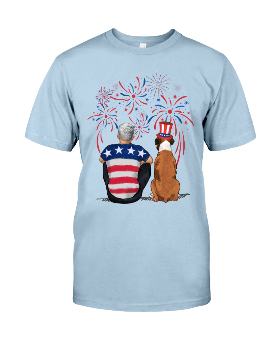 Tan White Boxer Silver Hair Man 4th July Classic T-Shirt