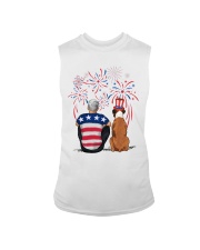 Tan White Boxer Silver Hair Man 4th July Sleeveless Tee thumbnail