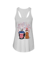 Tan White Boxer Silver Hair Man 4th July Ladies Flowy Tank thumbnail