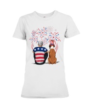 Tan White Boxer Silver Hair Man 4th July Premium Fit Ladies Tee thumbnail