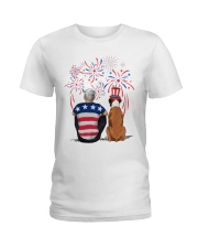 Tan White Boxer Silver Hair Man 4th July Ladies T-Shirt thumbnail