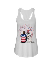 Harlequin Great Dane Brown Hair Man 4th July Ladies Flowy Tank thumbnail