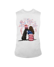 Blue Grey Great Dane Long Brown Hair Woman Sleeveless Tee thumbnail