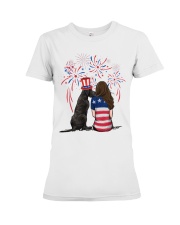 Blue Grey Great Dane Long Brown Hair Woman Premium Fit Ladies Tee thumbnail