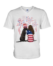 Blue Grey Great Dane Long Brown Hair Woman V-Neck T-Shirt thumbnail