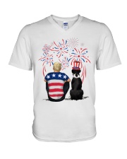 Black Boxer Blonde Hair Man 4th July V-Neck T-Shirt thumbnail