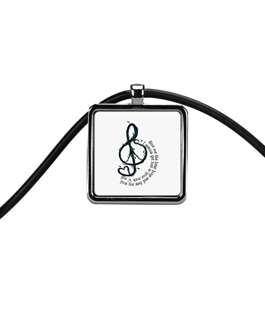 Rock And Roll Peace Love Music Hippie Cord Rectangle Necklace