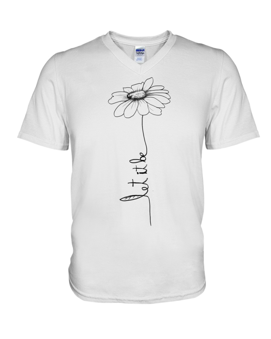 Let It Be Flower Hippie Music V-Neck T-Shirt