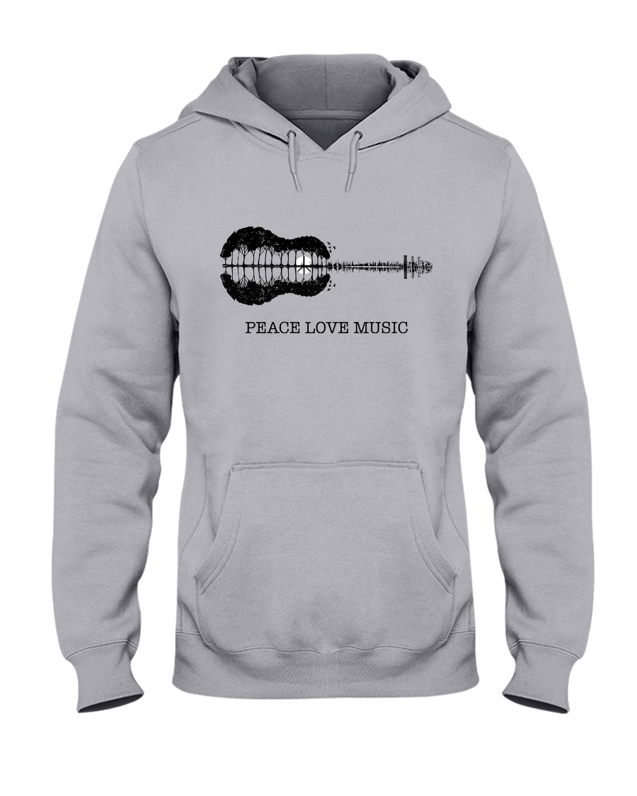 Peace Love Music Peace Tree Guitar Hippie Hooded Sweatshirt