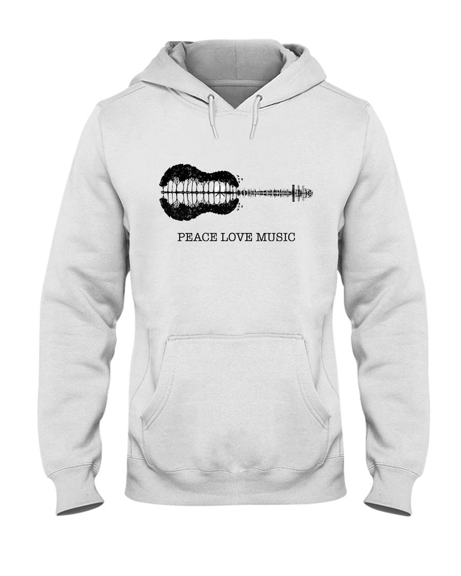 Peace Love Music Peace Tree Guitar Hippie Hooded Sweatshirt