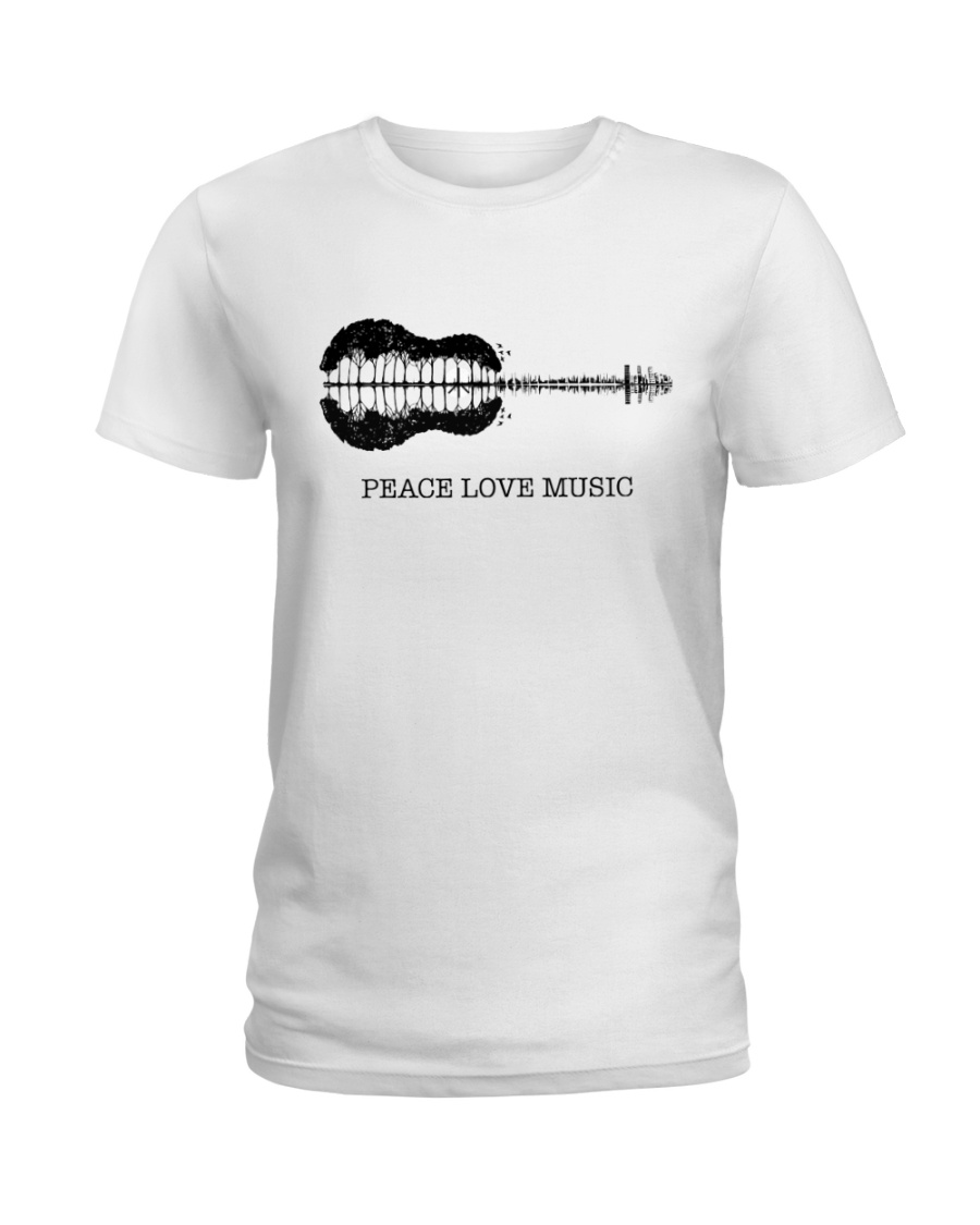 Peace Love Music Peace Tree Guitar Hippie Ladies T-Shirt