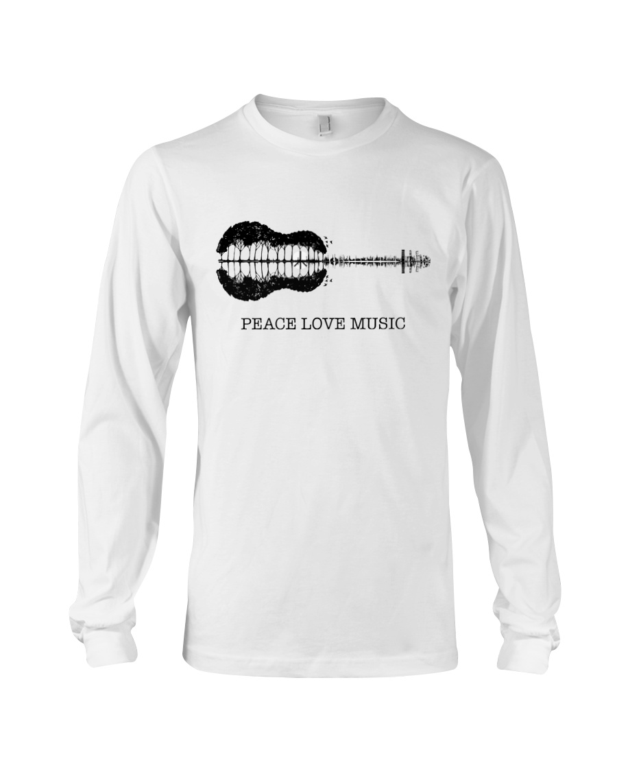 Peace Love Music Peace Tree Guitar Hippie Long Sleeve Tee
