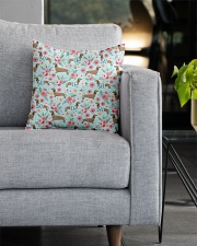 Doxie Flower Pattern Square Pillowcase aos-pillow-square-front-lifestyle-05