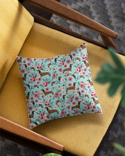 Doxie Flower Pattern Square Pillowcase aos-pillow-square-front-lifestyle-07
