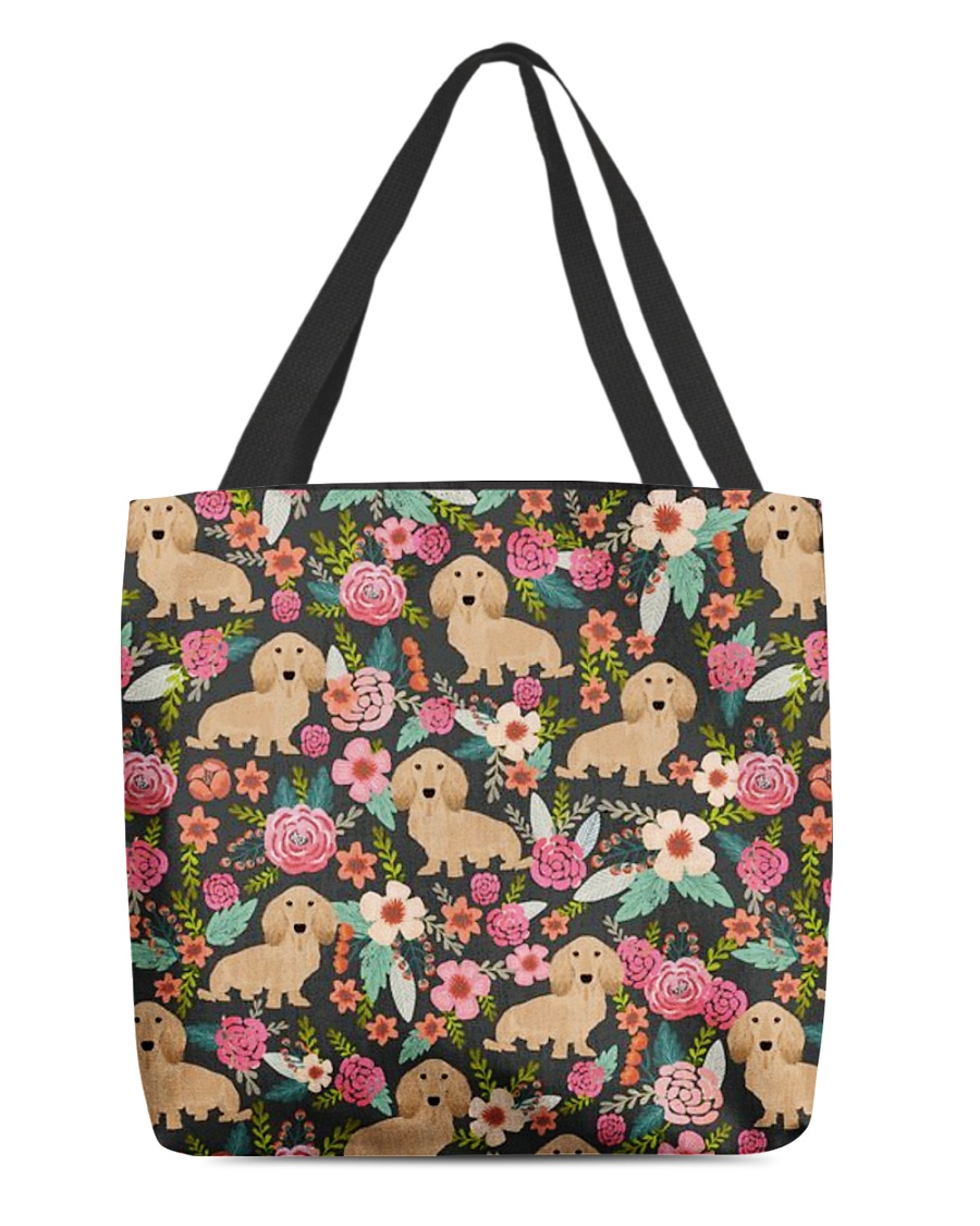 Cream Dachshund Floral All-over Tote