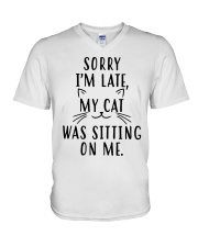 Sorry Im late my cat was sitting on me shirt V-Neck T-Shirt thumbnail
