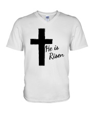 Easter Christian Faith He Risen Cross V-Neck T-Shirt tile