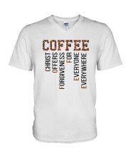 Coffee Christ Offers Forgiveness V-Neck T-Shirt tile