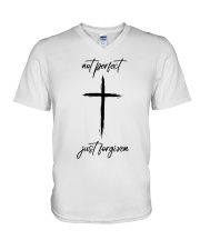 Not perfect just forgiven Christ V-Neck T-Shirt tile