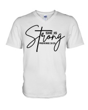 She Is Strong Shirt Proverbs Bible V-Neck T-Shirt tile