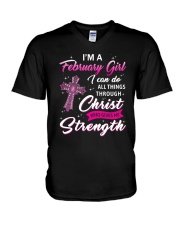 February girl christ strength V-Neck T-Shirt tile