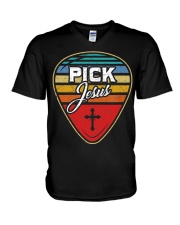 Retro Guitarist Guitar Pick Christian V-Neck T-Shirt tile