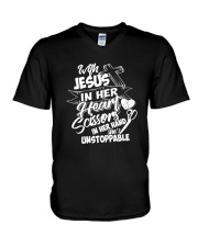 Hairdresser Jesus V-Neck T-Shirt tile