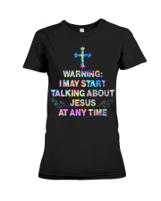 I may start talking about jesus at any time Premium Fit Ladies Tee tile