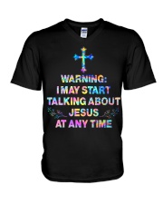 I may start talking about jesus at any time V-Neck T-Shirt tile