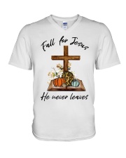 Fall For Jesus V-Neck T-Shirt tile
