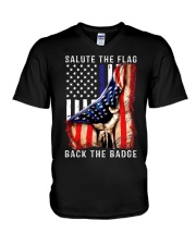 Salute the flag back the badge V-Neck T-Shirt tile