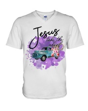 Jesus take the wheel V-Neck T-Shirt tile
