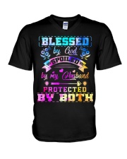 Blessed by god spoiled by my husband V-Neck T-Shirt tile