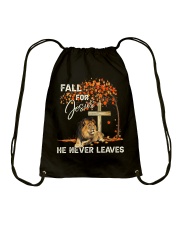 Fall For Jesus He Never Leaves Drawstring Bag tile