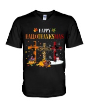 Happy Hallothanksmas V-Neck T-Shirt tile