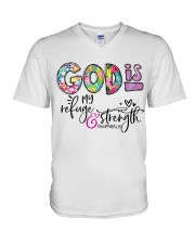 God is my refuge and strength V-Neck T-Shirt tile