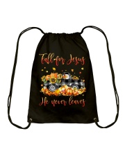 Fall for Jesus He never leaves Drawstring Bag tile