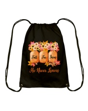 Fall For Jesus He Never Leaves Drawstring Bag tile